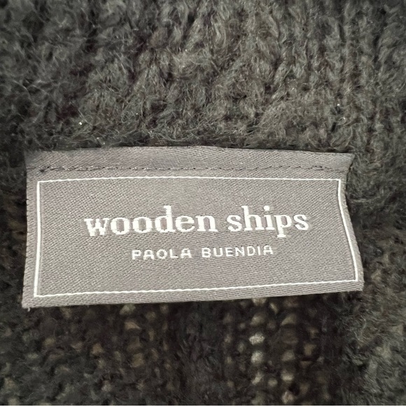 Wooden Ships Cowl Neck Poncho Sweater Womens Mohair Wool Blend Fringe Black X/S - Picture 7 of 11